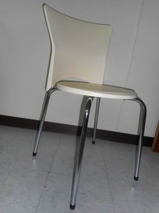 Metal Legs Plastic Dining Chair - SC003 | in beige color
